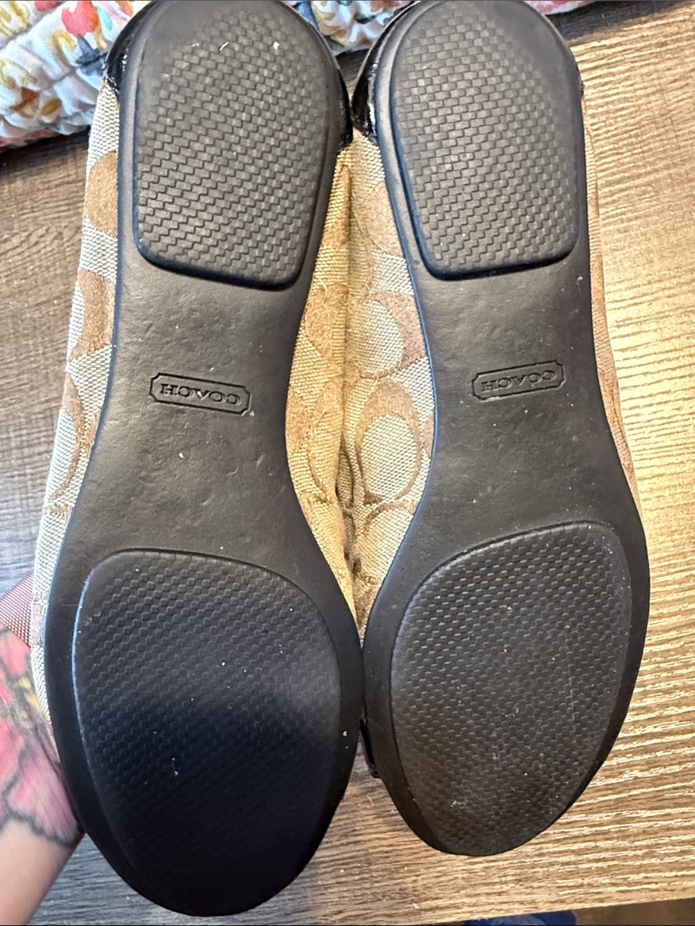 Coach Brown Logo Canvas Flats with Black Patent Toe - Picture 2 of 5